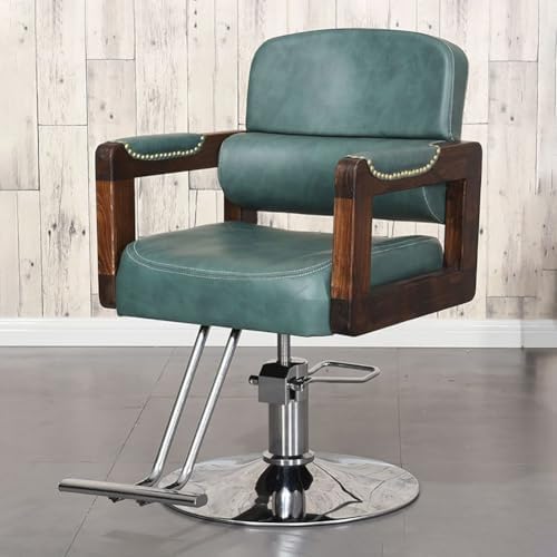 Salon Chair for Hairdressers, Reclining Hairdressing Chair with Swivel and Hydraulic Pump, Height-Adjustable Beauty Styling Chair, Spa Hairdressing Beauty Equipment,Green
