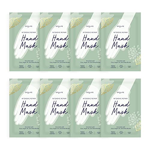 SpaLife Intensive Repair Ultra-Moisturizing Hand Masks with Cica, Argan Oil, and Shea Butter to Soothe dry, and Cracked Hands (8 PACK)