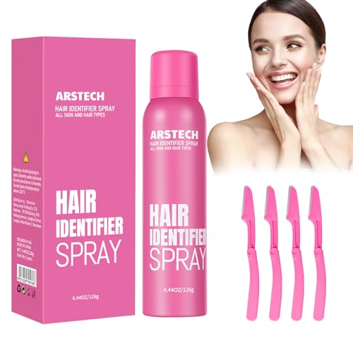 Hair Identifier Spray for Face Shaving, Hair Identifier Spray for Face Dermaplaning, Skin Body Dermaplaning Spray for Women with 4 Shavers, Remove Excess Hair, Suitable for All Skin Type, Metal Cans