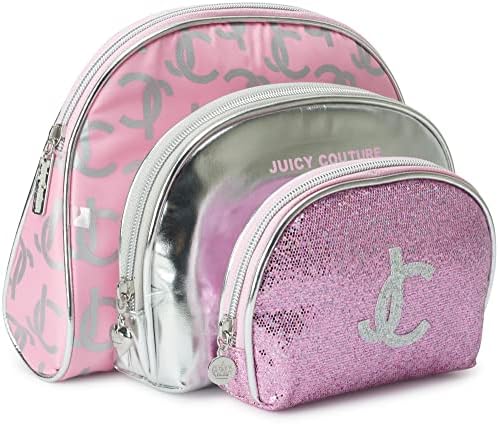 Juicy Couture Women's Toiletries Kit Set - Mixed Trio Travel Makeup and Cosmetics Large Bag, Clutch, Coin Purse, Size One Size, Pink Sparkle