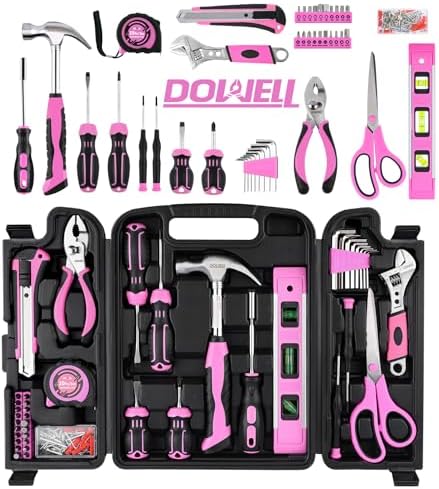 DOWELL 123Pcs Pink Tool Kit for Women, Girls, Ladies, with Tool Box
