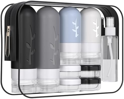 16 Pack Travel Size Toiletries Kits - Leak Proof TSA Approved Travel Bottles for Toiletries Essential - BPA Free Travel Containers for Shampoo, Conditioner, Lotion (16Pcs/Black)