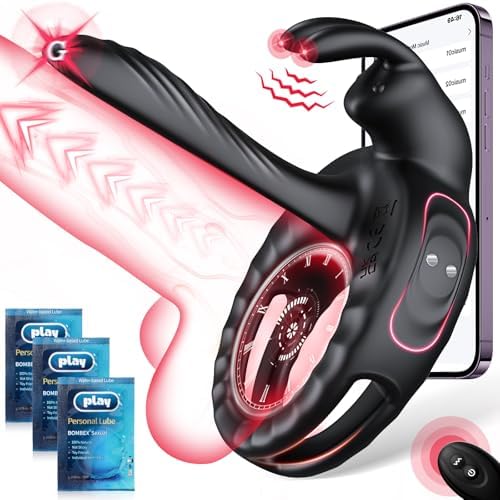 Vibrating Cock Ring Sex Toys for Couples Men - Vibrator Penis Sleeve with Rabbit Clitoris Vibrators, Adult Toy Penis Ring Cock Sleeve, Sex Toy for Women Male Penis Extender, Juguetes Sexuales, Black