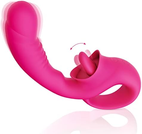 Clitoral Licking G Spot Vibrator, Realistic Dildo Clitoralis Stimulator for Women with 10 Licking & Vibrating Modes, Strapless Strap-On Dildo for Multiple Stimulation, Adult Sex Toys for Women Rose