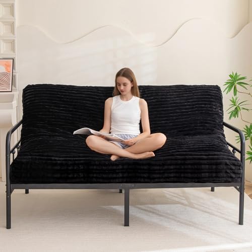 YOSHOOT 6 Inches Futon Mattress Full Size, Thick Futons Sofa Bed Couch, Floor Mattress for Adults, Shredded Foam Filling(Frame Not Included), Medium Firm, Black, 54x75 Inch