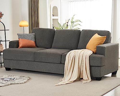 VanAcc 89 Inch Sofa, 3 Seater Sofa Couch with Extra Deep Seats, Modern Sofa Couch- Comfy Sofa Couch for Living Room Apartment Lounge, Grey Chenille