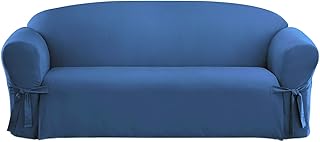 SureFit Duck Cotton Sofa Box Cushion Slipcover - One Piece Slipcover, Relaxed Woven Fit, 100% Cotton, Machine Washable (Box Cushion Sofa, Bluestone Color)
