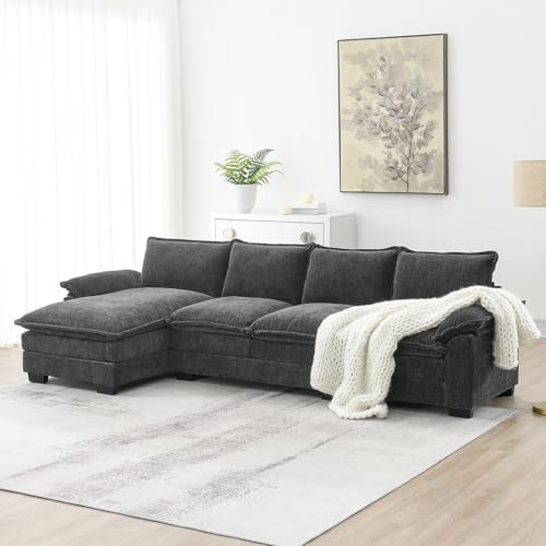 118 "Modern L-Shaped Sectional Sofa, Comfortable Sleeper Sofa, Minimalist Recliner Sofa, 6-Seater Chenille Sectional Sofa, Living Room, Office Apartment (Gray)