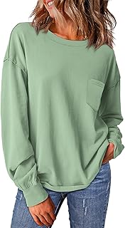 WIHOLL Womens Long Sleeve Shirts Fall Tops Casual Crewneck Loose with Pocket Trendy Clothes