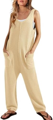 SENSERISE Womens Knit Jumpsuits Sweater Romper One Piece Loungewear Sleeveless Long Pants Overalls Fall Outfits