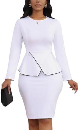 Women's 2 Piece Suit Skirt Set Peplum Long Sleeve Church Dress Suit Formal Office Business Midi Pencil Skirt Suit
