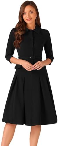 Allegra K Business Skirt Suit Sets for Women's 2 Piece Outfits Office 3/4 Sleeve Blazer Jacket Pleated Skirts
