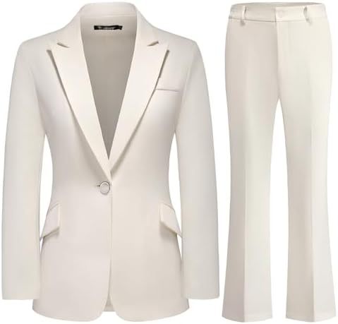 TRONSTORE Women's Suit 2 Piece Set Pinstripe Blazer and Bootcut Dressy Pants Set for Work Office Business Outfits