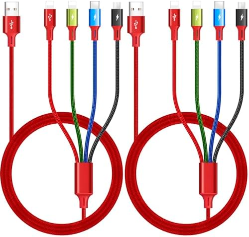 Multi Charging Cable, 3.5A [2Pack 6Ft] 4 in 1 Fast Charging Cable, Multi Charging Cord, Multi USB Cable Adapter with iP/Type C/Micro Ports for Cell Phones/iPhone/Samsung Galaxy/PS/Tablets & More