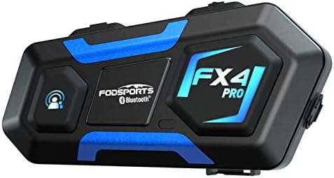 FODSPORTS Motorcycle Bluetooth intercom FX4 Pro 1200m Helmet Intercom,4 Riders Motorcycle Bluetooth Headset,Universal Bluetooth Helmet Headset,Helmet Communication System FM/Hard &Soft Mic/1Pack