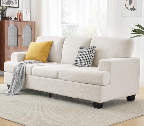 ELUCHANG 80" Deep Seat Sofa Couches for Living Room, 3 Seater Sofa Teddy Cloud Sofa Modern Sofa Couch with Upholstered Cushion&Detachable Cover, Comfy Sofa Couch for Small Space, Apartment, White