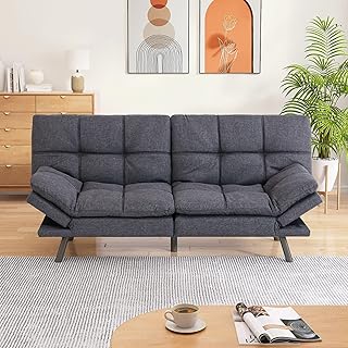 Memory Foam Futon Sofa Bed Couch,Linen Fabric Convertible Futon Sofa Couch,Loveseat Sleeper Sofa Bed,Small Splitback Modern Sofa Bed for Living Room,Office,Apartment,Dark Grey