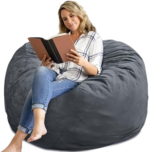 Bean Bag Chair 4Ft, Memory Foam Filled, Removable Velvet Cover, Giant Bean Bag Chairs for Adults and Teens, Round Sofa Chair for Living Room, Bedroom and Gaming Room, Grey