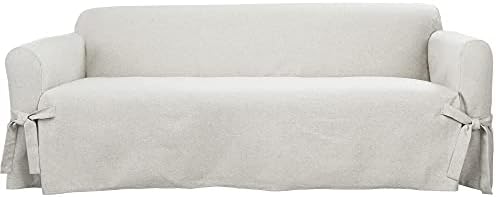 SureFit Farmhouse Basketweave Faux Linen Sofa Slipcovers, Couch Cover One Piece Design and Straight Skirt, Removable and Machine Washable Sofa Cover, Oatmeal
