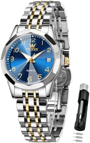 OLEVS Womens Watch Classic Dress Number Female Watches for Ladies Analog Quartz Stainless Steel Waterproof Luminous Day Date Two Tone Easy to Read Wristwatch