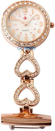 Womens Mens Heart Steel Crystal Nurses Pocket Watches Fob Watches,Doctor Paramedic Tunic Brooch Clip On Watch