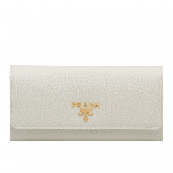 Prada Continental Wallet In White Saffiano Leather