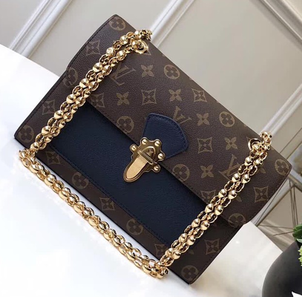 Louis Vuittom Monogram Canvas With Colorful Calfskin Victoire Shoulder Bag M44038 Bleu Marine