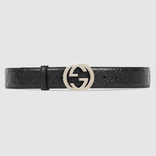 Gucci Black Signature Leather 38MM Belt with  Interlocking G Buckle