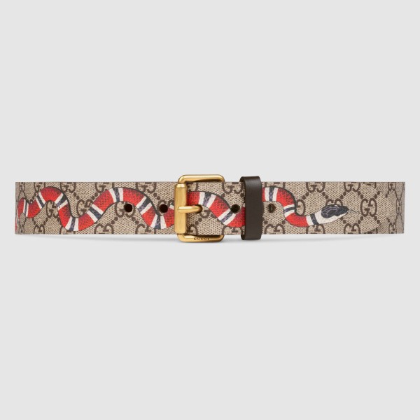 Gucci Beige GG Supreme 38MM Belt with Kingsnake Print