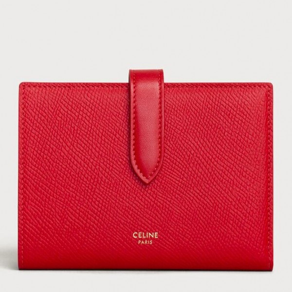 Celine Medium Strap Wallet in Red Grained Calfskin