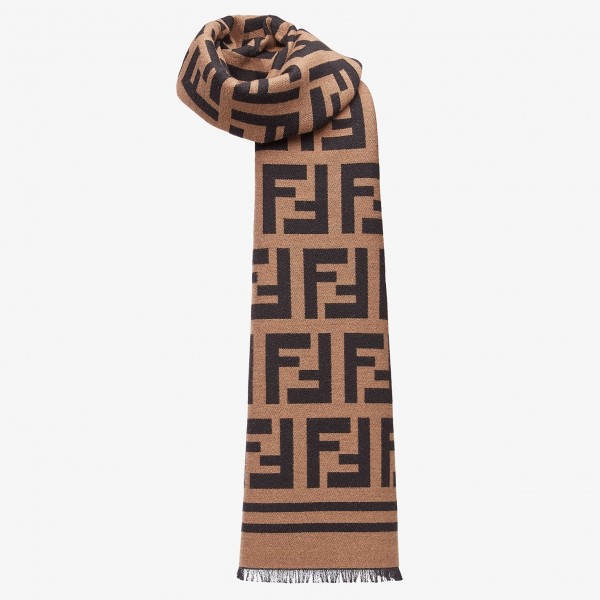 Fendi Brown Wool And Silk Scarf